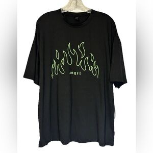 SHEIN Shirt Women’s Size Small Oversized Black Green Flame Angel Graphic Stretch